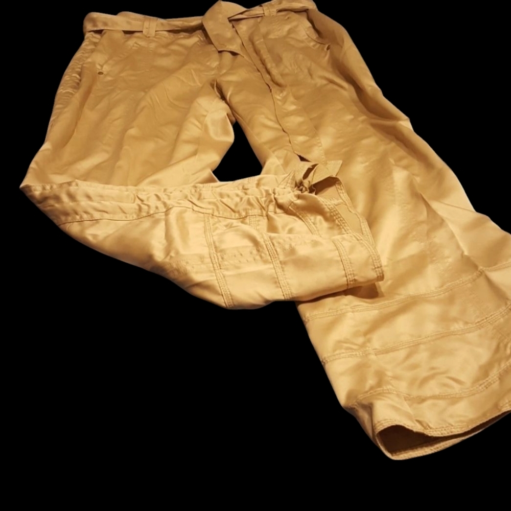 Ashley Stewart tan paper bag pants size 20 big leg beachy khaki boho